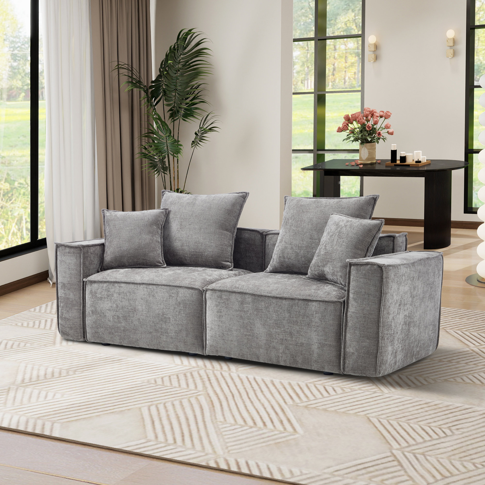 Wade Logan® Makassar 89.37'' Chenille Square Armrest Couch Sofa
